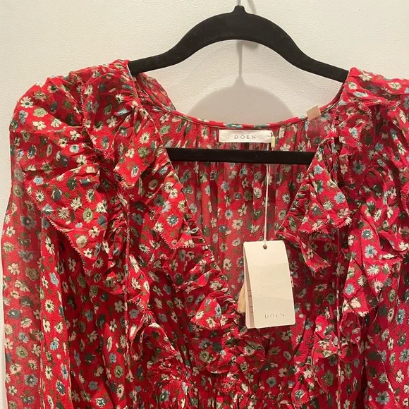 NWT DOEN MURIEL DRESS - XXS (roughly size 0-2) Red Print - Silk - Picture 6 of 12
